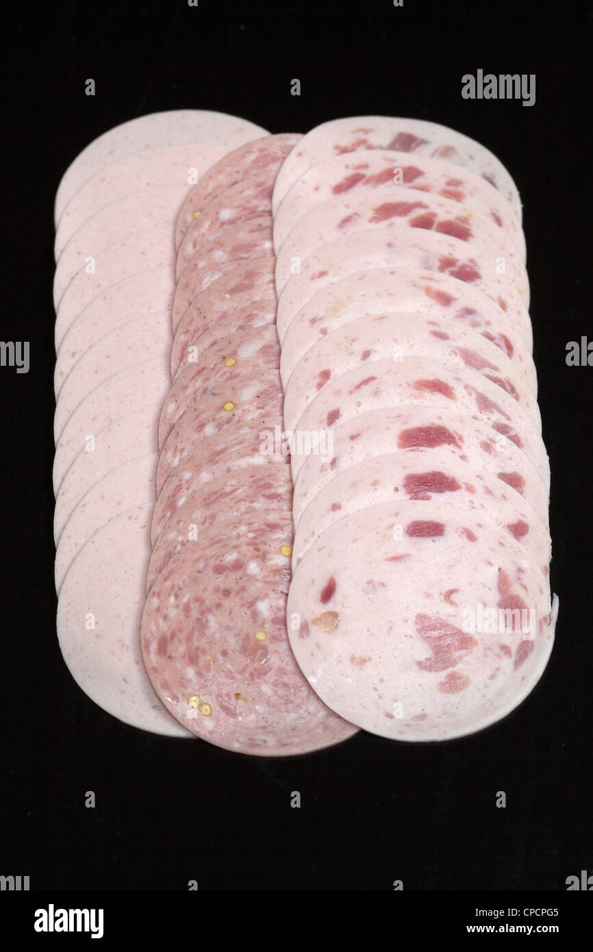 Fleischscheiben deutsche Wurst - Bierwurst Extrawurst schinkenwurst Stockfoto