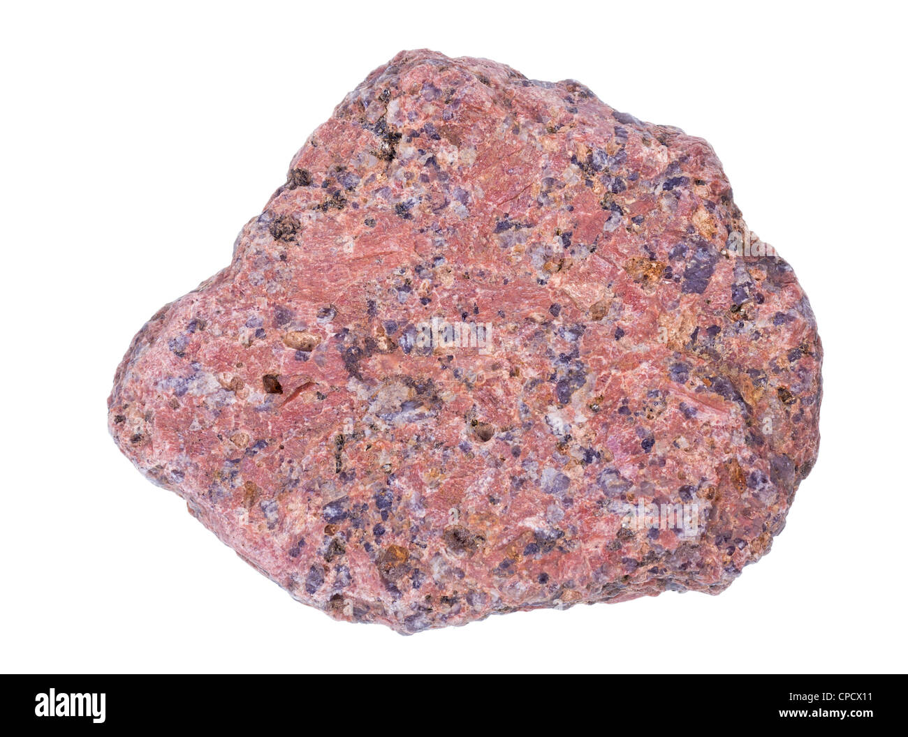 Echte roter Granit isoliert Stein Makro Textur Stockfoto