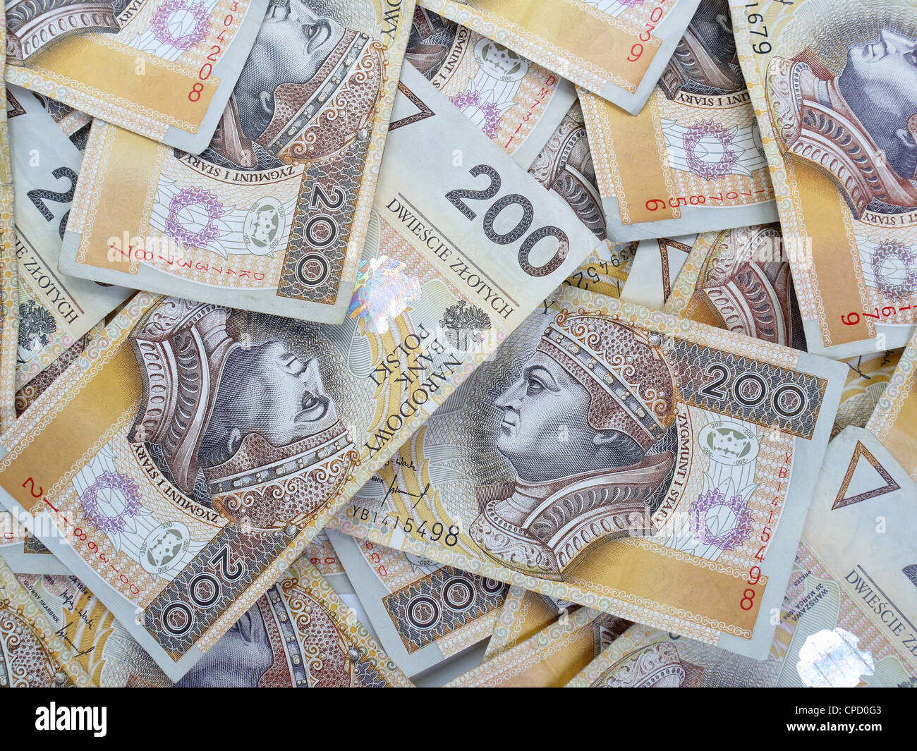 Hintergrund des polnischen Zloty 200 Banknoten Stockfoto