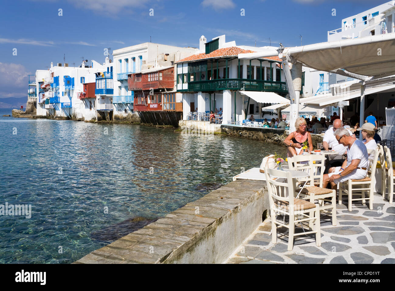 Little Venice in Mykonos-Stadt, Insel Mykonos, Cyclades, griechische Inseln, Griechenland, Europa Stockfoto