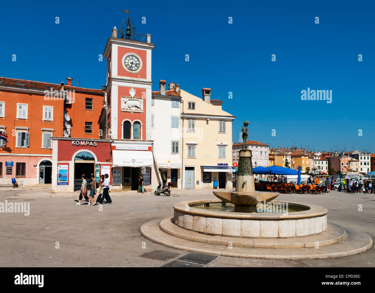 Trg Marsala Tita (Hauptplatz), Rovinj, Istrien, Kroatien, Europa Stockfoto