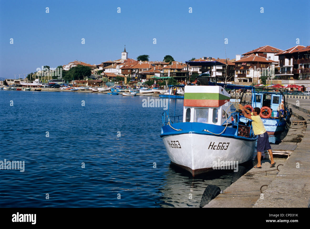 Alte Stadt und Fischerei-Hafen, Nesebur (Nessebar), Schwarzmeerküste, Bulgarien, Europa Stockfoto