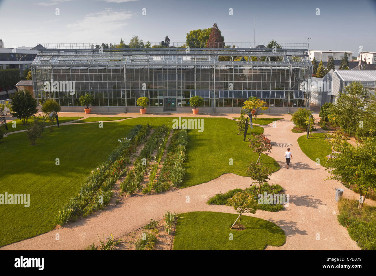 Das große Gewächshaus im Jardins Botanique (botanische Gärten), Tours, Indre et Loire, Centre, Frankreich, Europa Stockfoto