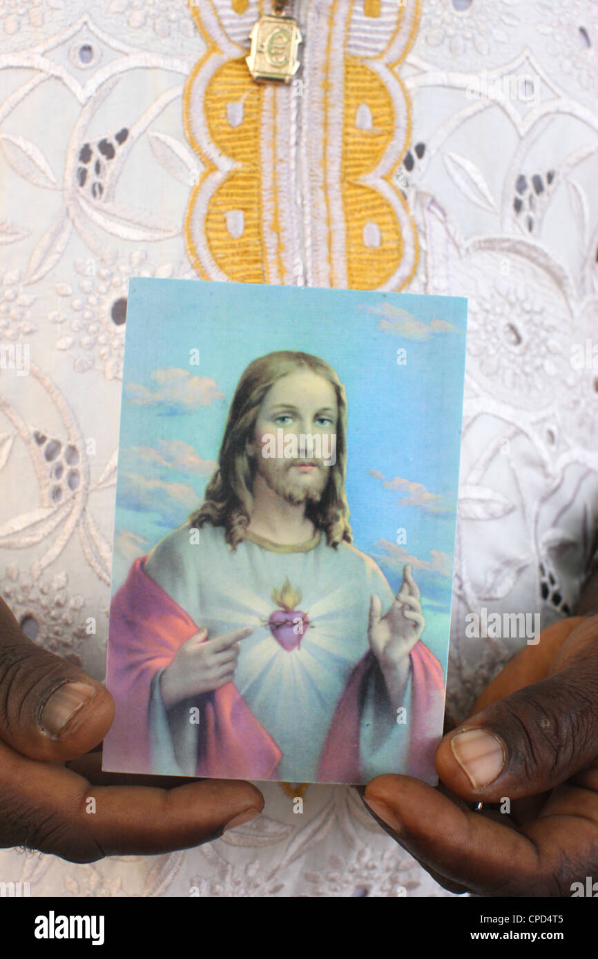 Religiöse Bild von Christus, Lome, Togo, West Afrika, Afrika Stockfoto