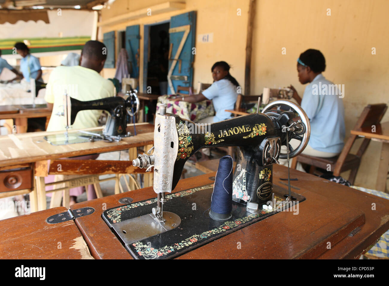 Schneiderei Werkstatt, Lome, Togo, West Afrika, Afrika Stockfoto