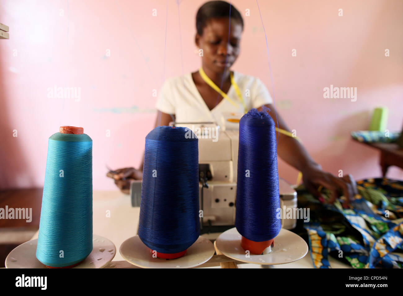 Schneiderei Werkstatt, Lome, Togo, West Afrika, Afrika Stockfoto