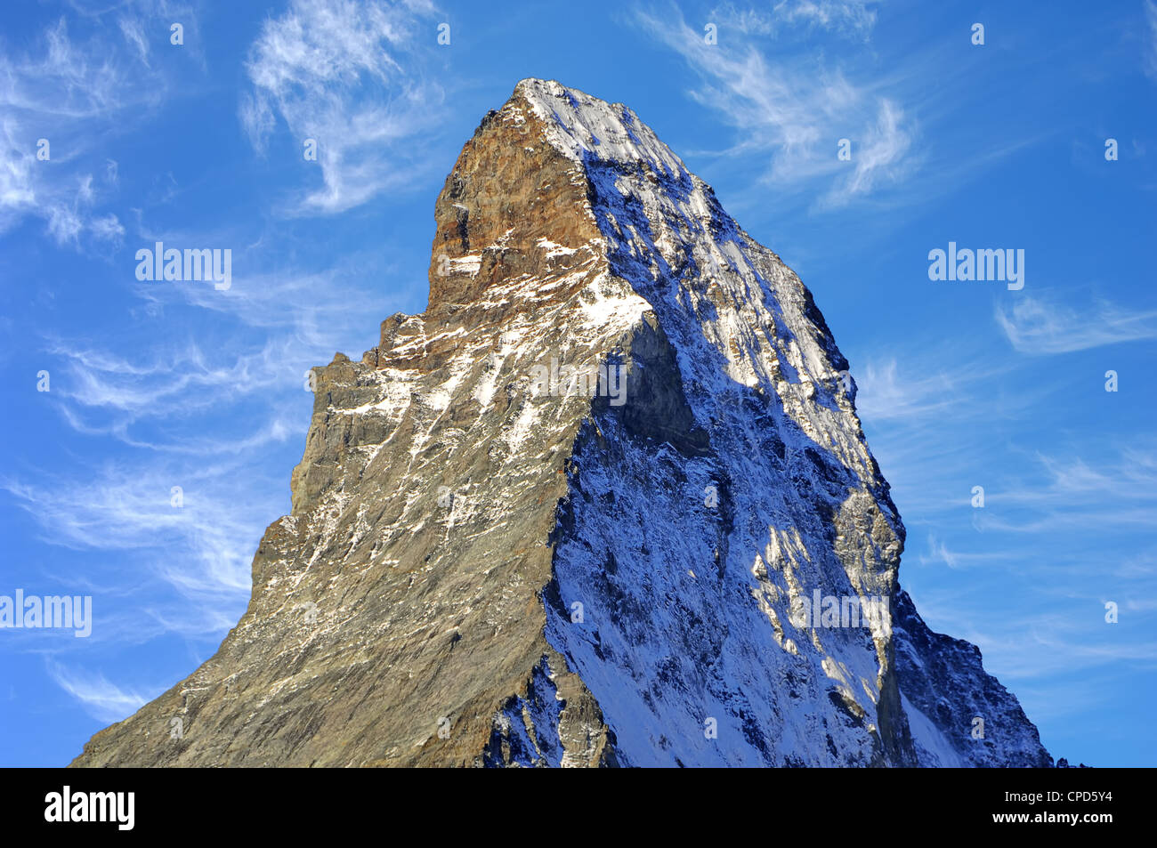 Das Matterhorn (Deutsch), Monte Cervino (Italienisch) oder Mont Cervin (Französisch) ist ein Berg in den Walliser Alpen, Schweiz Stockfoto