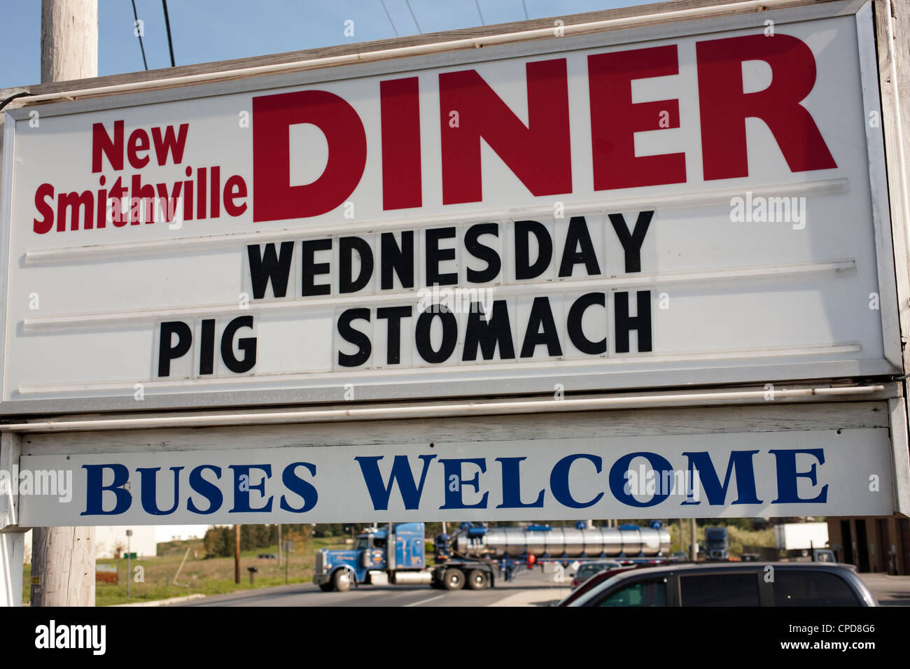 Diner-Zeichen mit einem Schwein Magen spezielle in der Nähe von Allentown, PA, USA Stockfoto