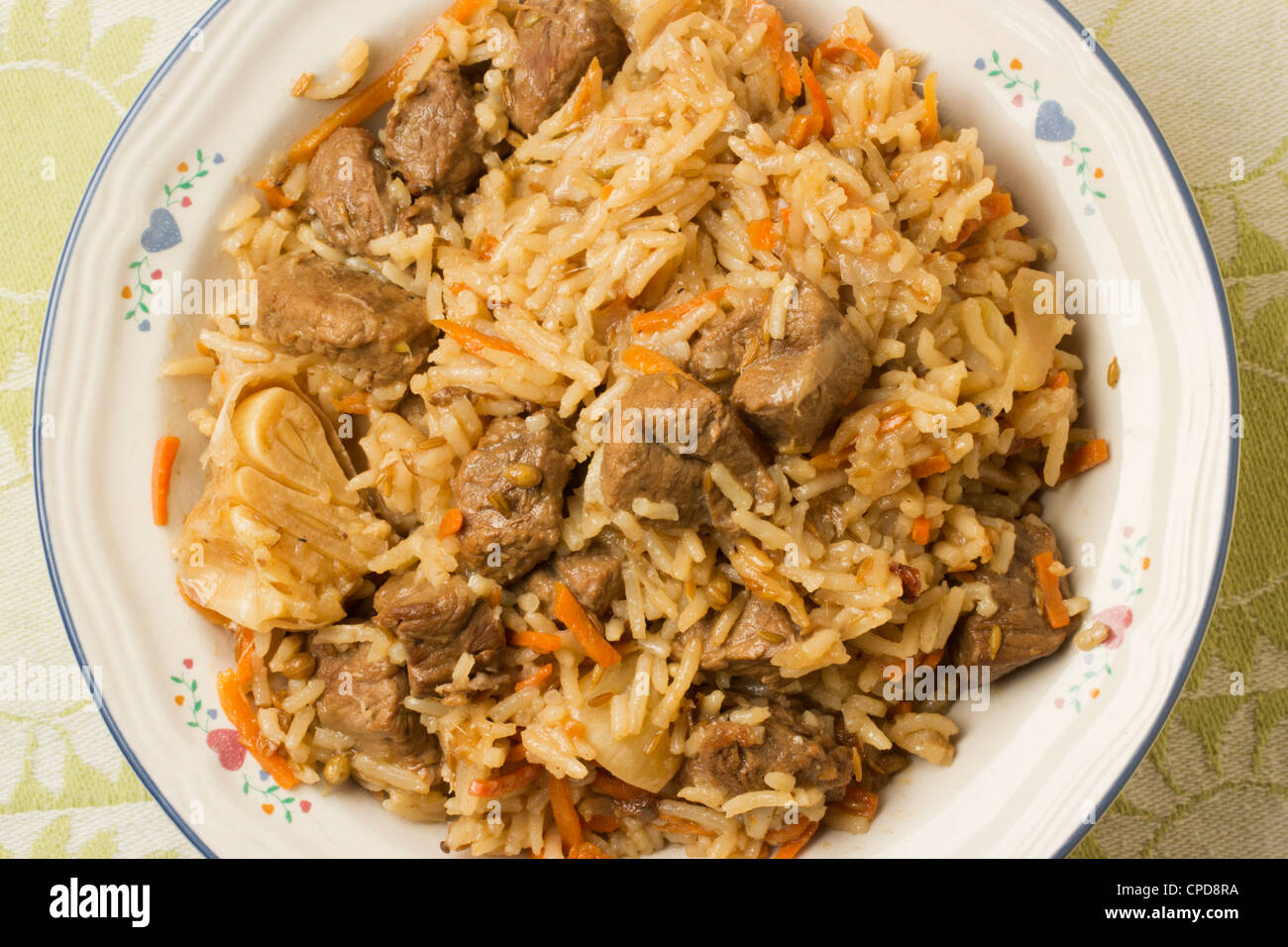 Plov, das usbekische Lamm und Reis-Gericht Stockfoto