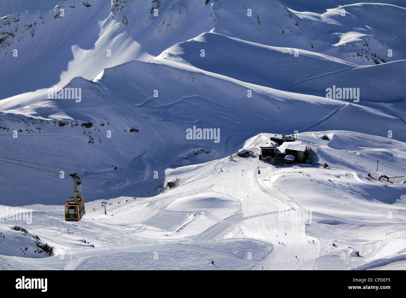 Nebelhorn-Seilbahn und Allgäu Alpen in der Nähe von Oberstdorf, Bayern, Deutschland, Europa Stockfoto