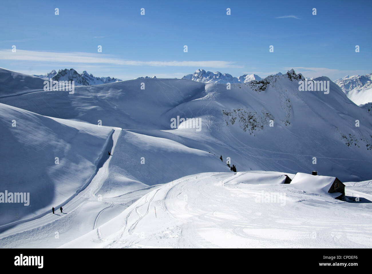 Blick vom Nebelhorn zum Allgäu Alpen in der Nähe von Oberstdorf, Bayern, Deutschland, Europa Stockfoto