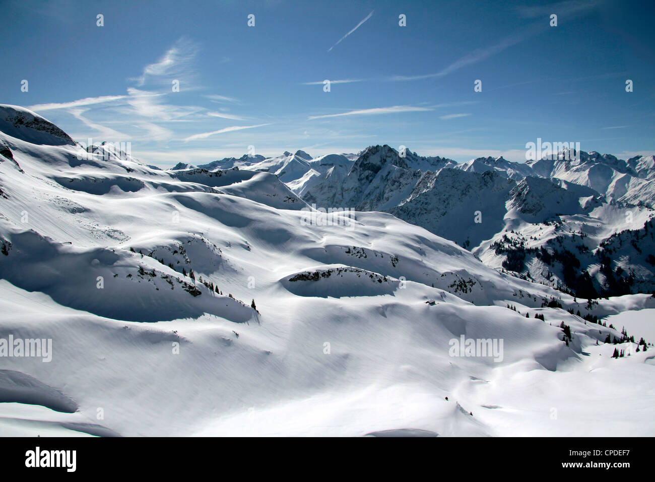 Blick vom Nebelhorn zum Allgäu Alpen in der Nähe von Oberstdorf, Bayern, Deutschland, Europa Stockfoto