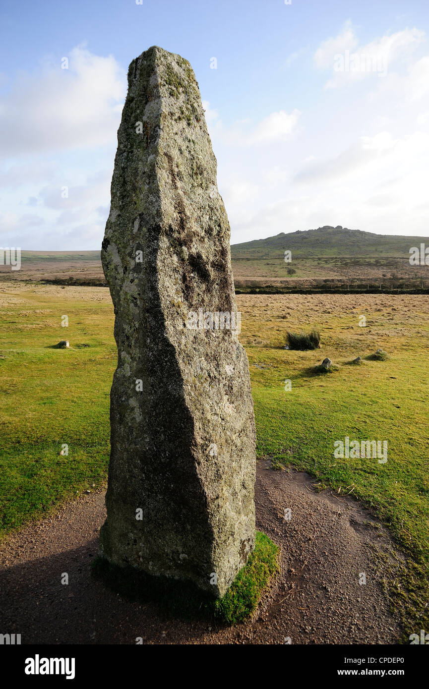 Bronzezeit stehen Stein, Merrivale, Dartmoor National Park, Devon, England, Vereinigtes Königreich, Europa Stockfoto