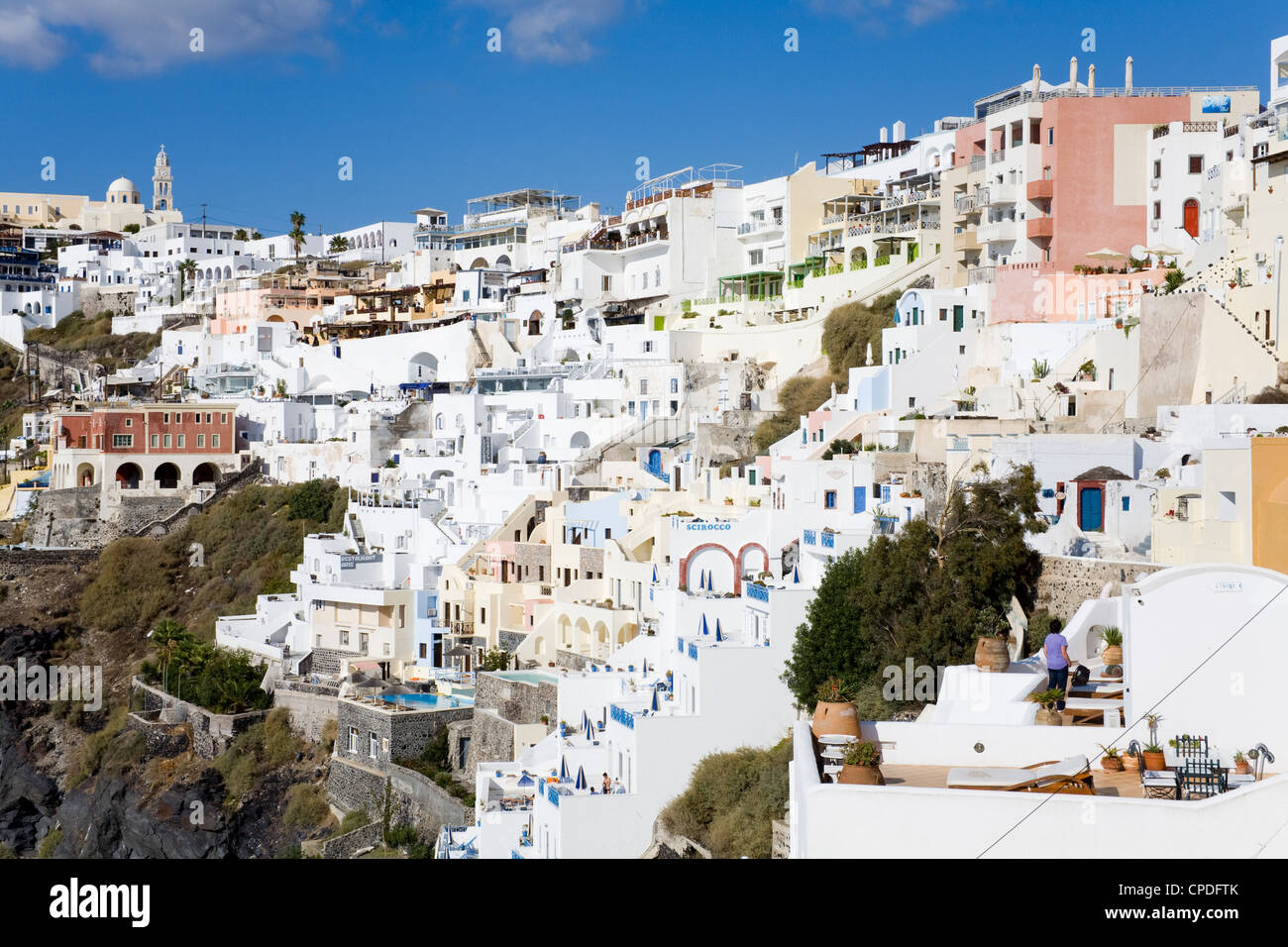 Stadt Fira, Santorin, Kykladen, griechische Inseln, Griechenland, Europa Stockfoto