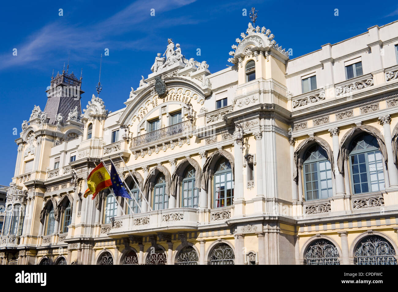 Port de Barcelona Gebäude in Port Vell, Stadt Barcelona, Katalonien, Spanien, Europa Stockfoto