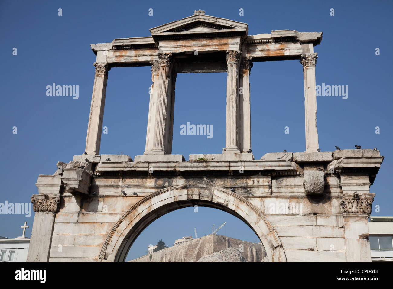 Bogen von Hadrian und die Akropolis, Athen, Griechenland, Europa Stockfoto
