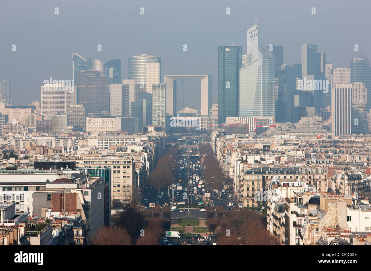 La Defense aus dem Arc de Triomphe, Paris, Frankreich, Europa Stockfoto