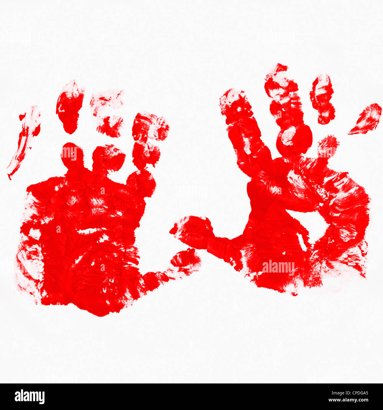 Kinder, die rote Hand druckt bedruckt mit Wasserfarben Stockfoto