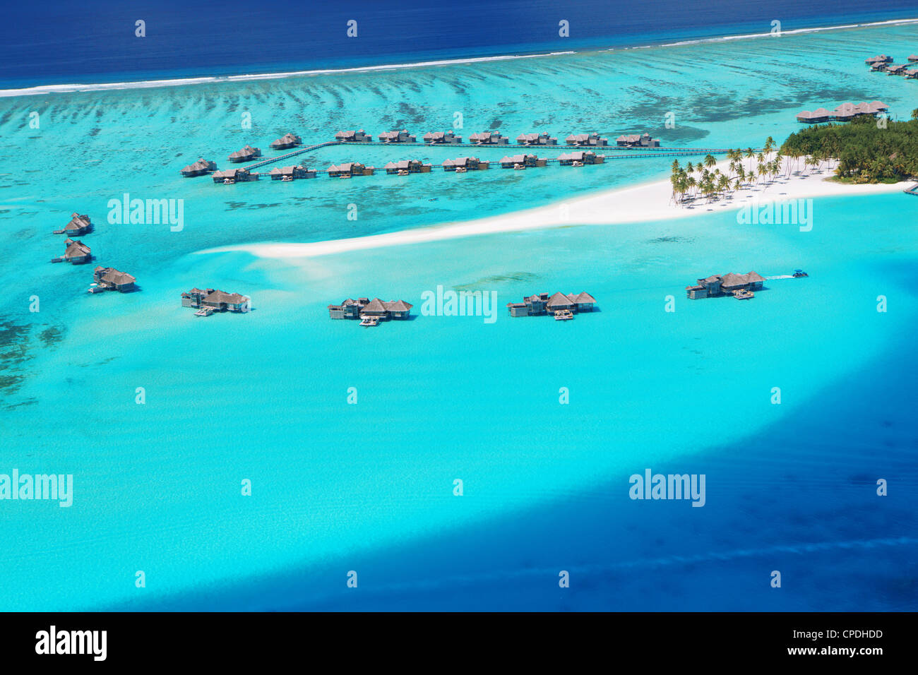 Luftaufnahme des Resorts, Malediven, Indischer Ozean, Asien Stockfoto