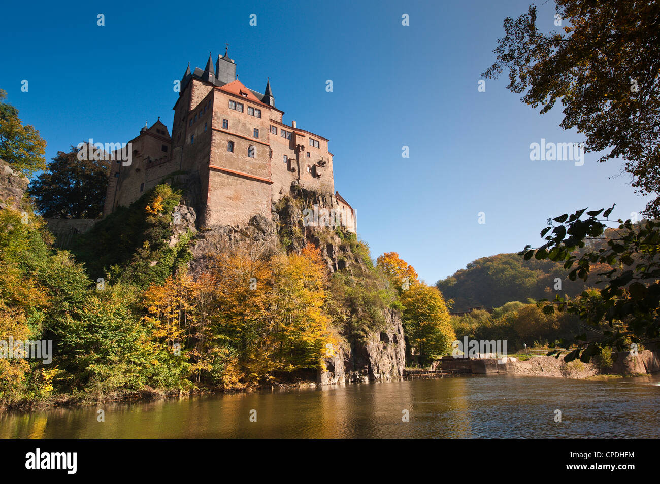 Burg Kriebstein und Zschopau Fluss, Sachsen, Deutschland, Europa Stockfoto