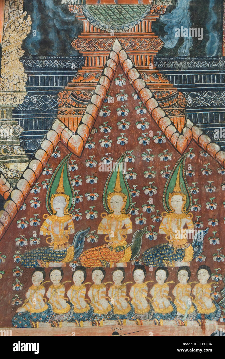 Inneren Wandmalereien, Wat Pak Huak, Luang Prabang, Laos, Indochina, Südostasien, Asien Stockfoto