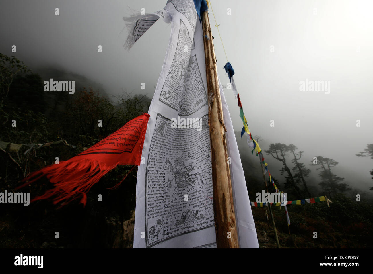 Gebetsfahnen, Khumbu Region, Nepal, Asien Stockfoto