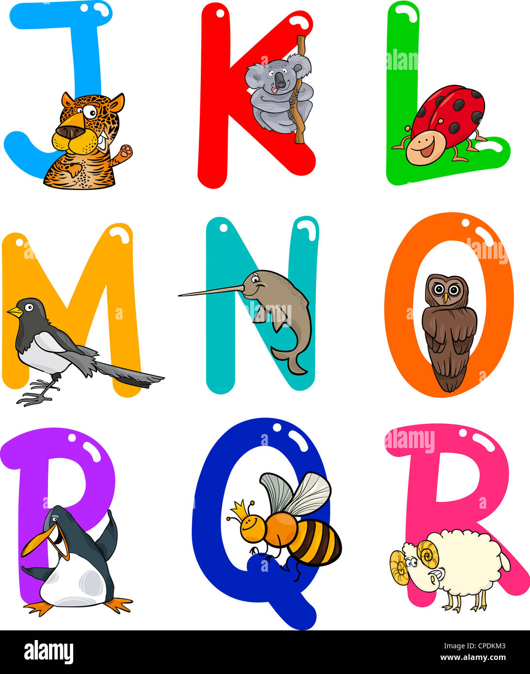 Cartoonbunte AlphabetSet mit lustigen Tieren Stockfotografie Alamy