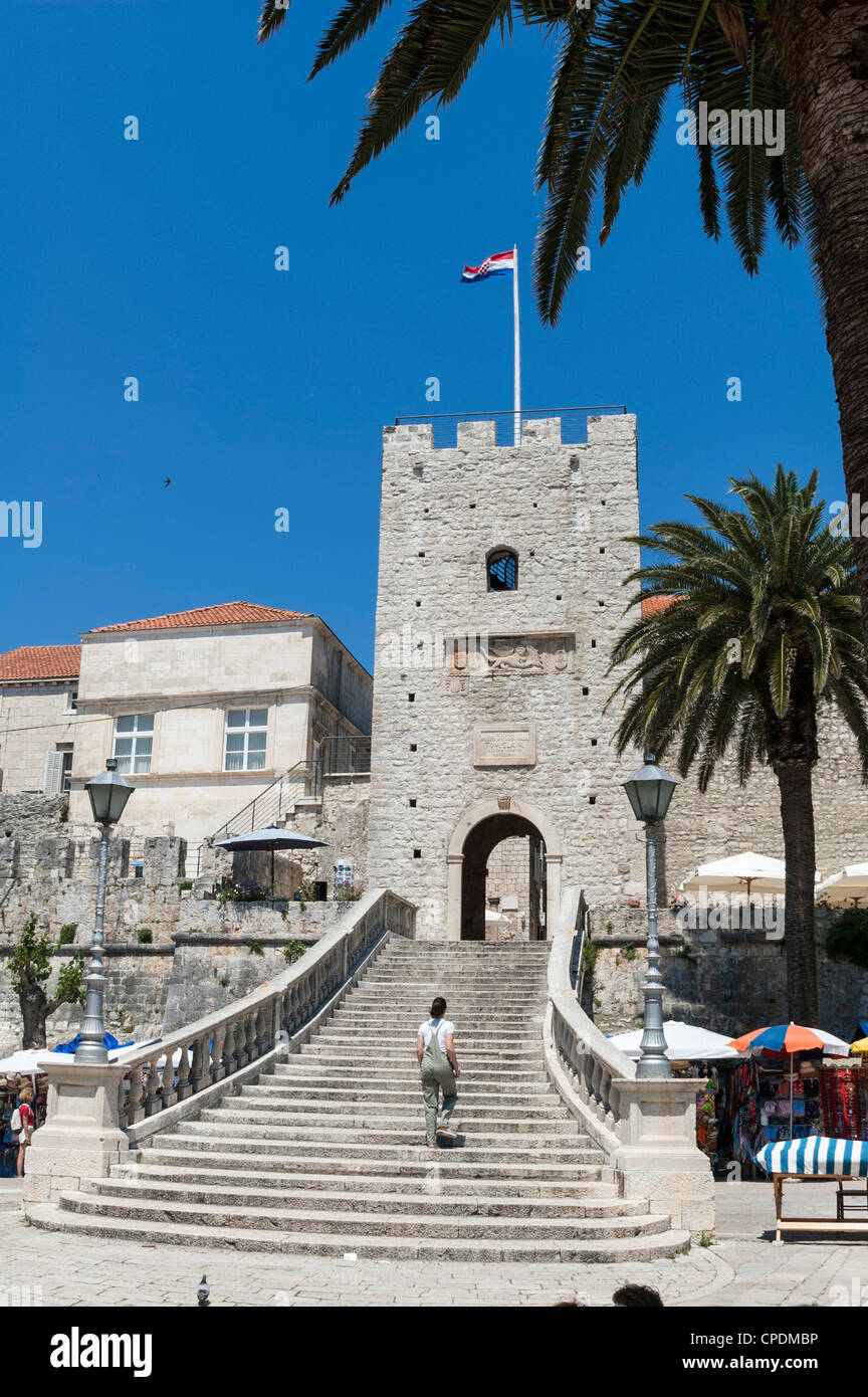 Tor zu landen, auf der kroatischen Insel Korcula, Kroatien, Europa Stockfoto