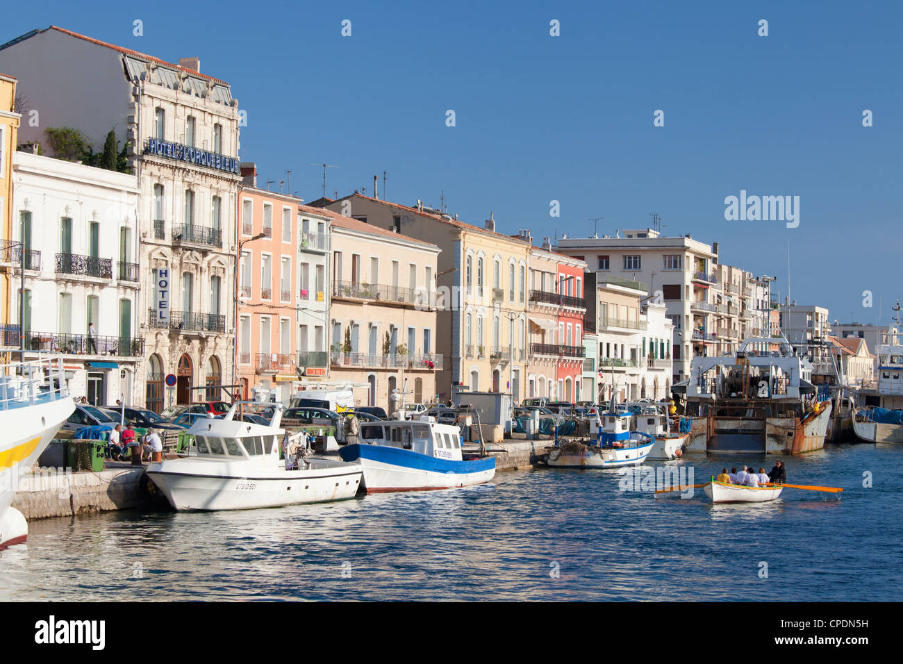 Die Uferpromenade am Setes, Languedoc-Roussillon, Frankreich, Europa Stockfoto