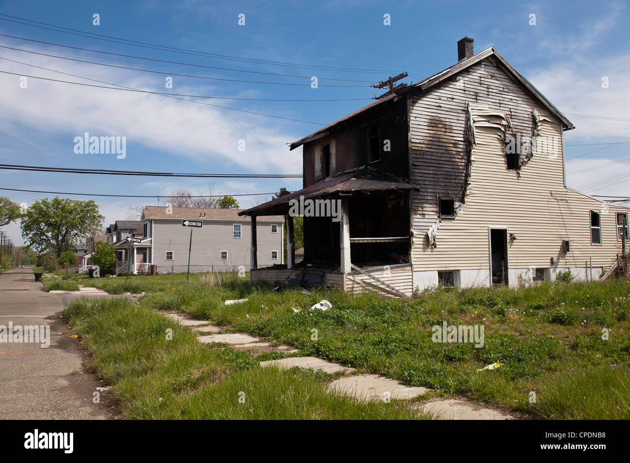 Haus in der Nähe von Detroit, Michigan ausgebrannt Stockfoto
