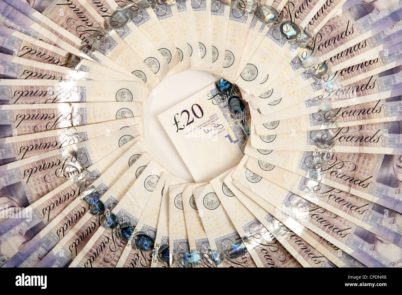 20 oder 20-Pfund-Noten Stockfoto