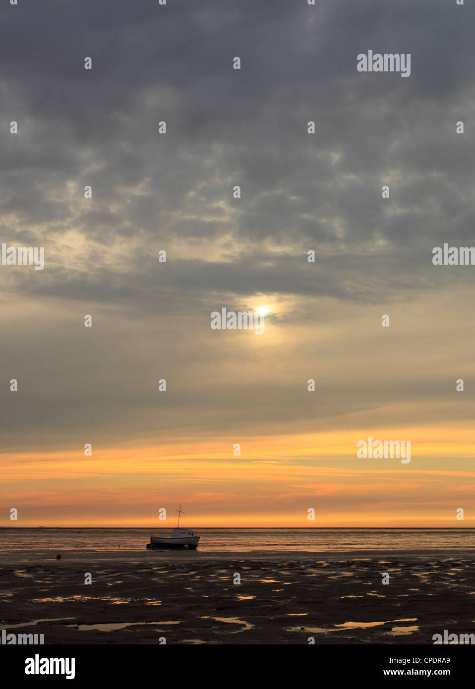 Blick über The Wash-Mündung bei Sonnenuntergang vom Snettisham, Norfolk. Stockfoto