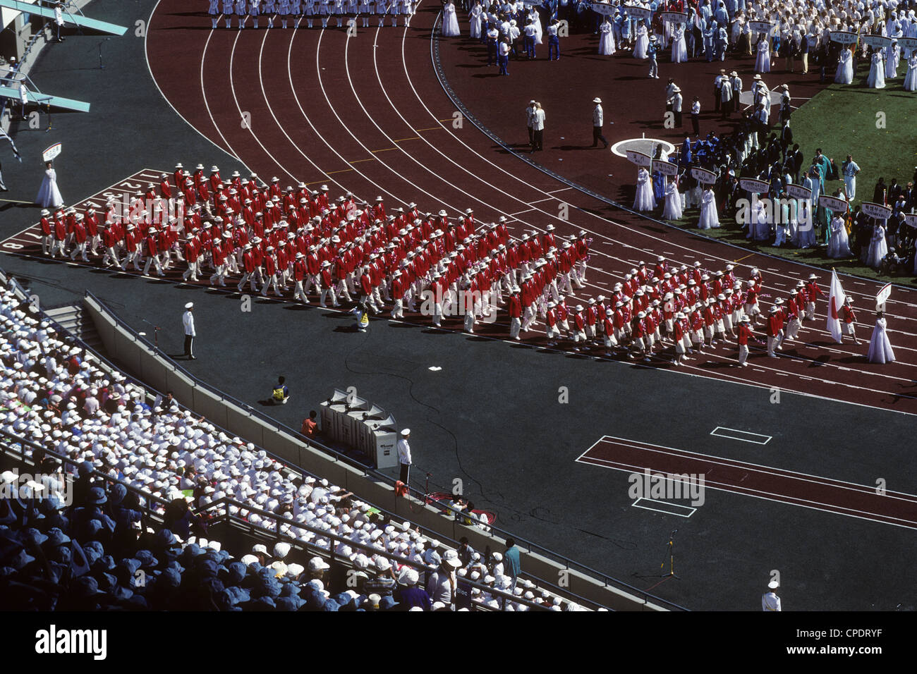 Japanische Team während der Eröffnungsfeier bei Olympischen Sommerspielen the1988, Seoul Korea. Stockfoto