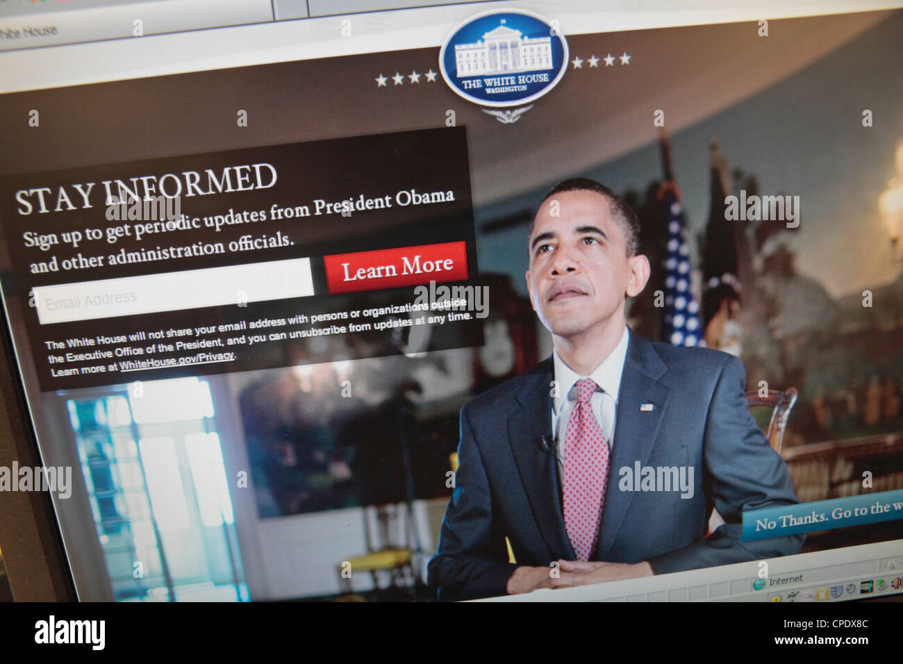 Screenshot von der offiziellen White House Website zeigt ein Bild von Präsident Barack Obama. Stockfoto