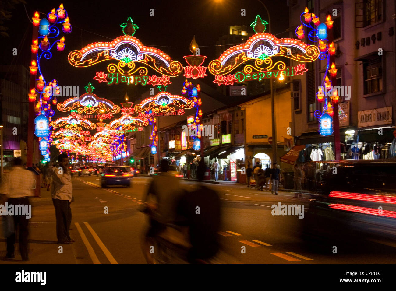 Tätigkeit während Deepavali in Little India, Singapur Stockfoto