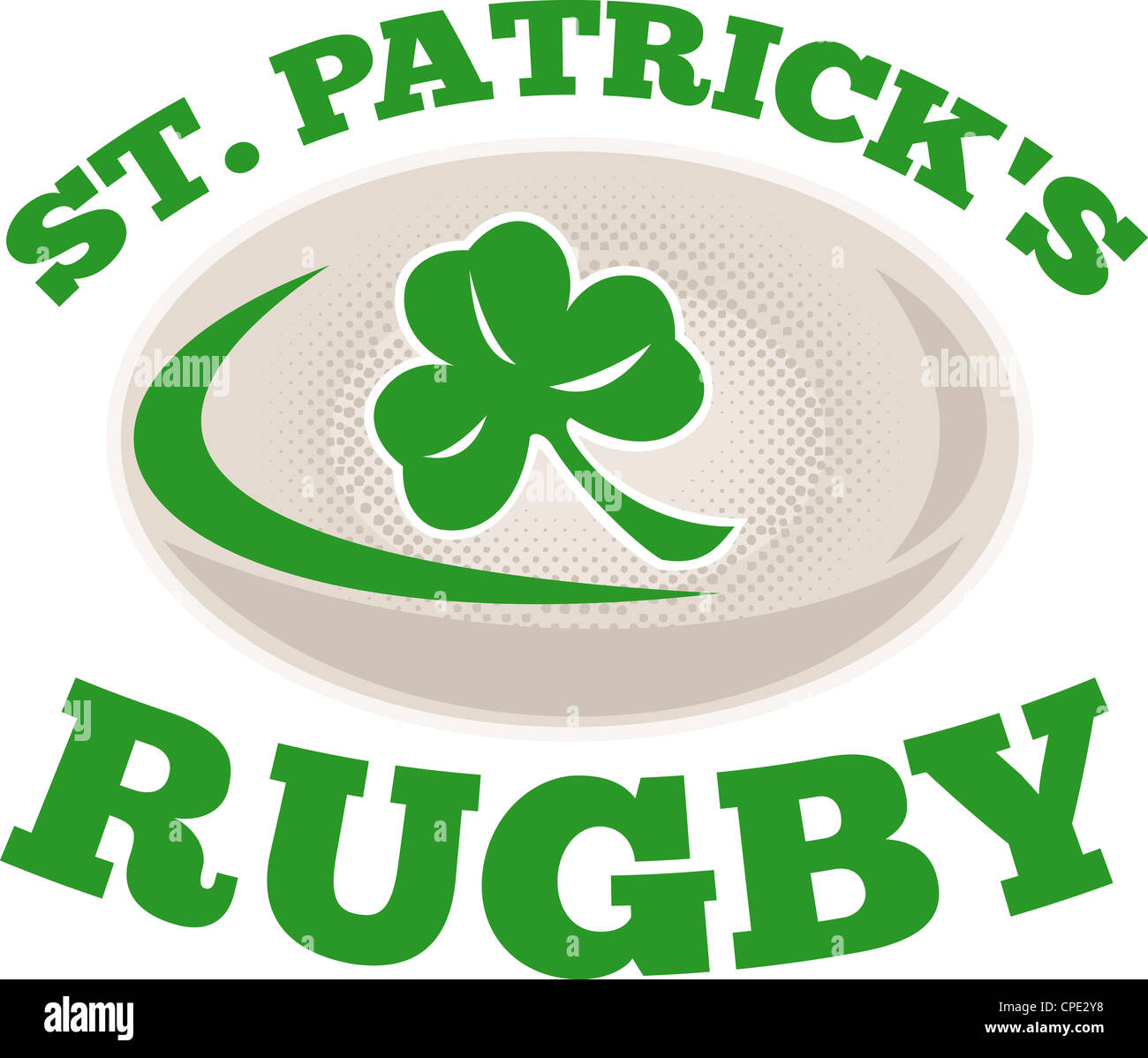 Illustration von einem Rugby-Ball mit Worten st. Patricks Rugby "und Shamrock Kleeblatt. Stockfoto