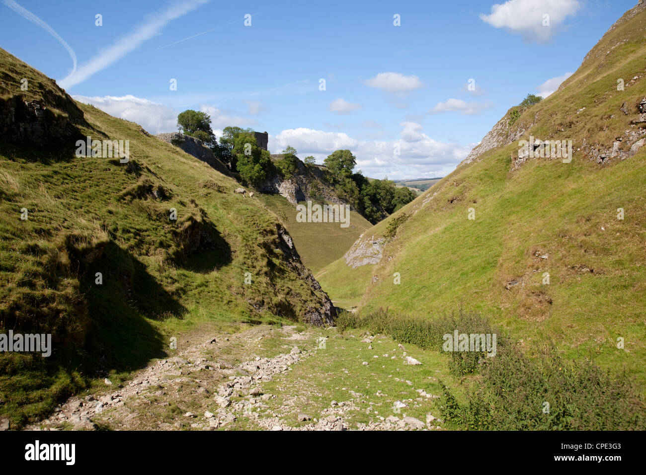 Peveril Schloß, Castleton, Derbyshire, England, Vereinigtes Königreich, Europa Stockfoto