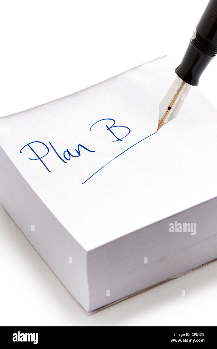 Plan B geschrieben in Tinte auf einem Stapel von post-it notes Stockfoto