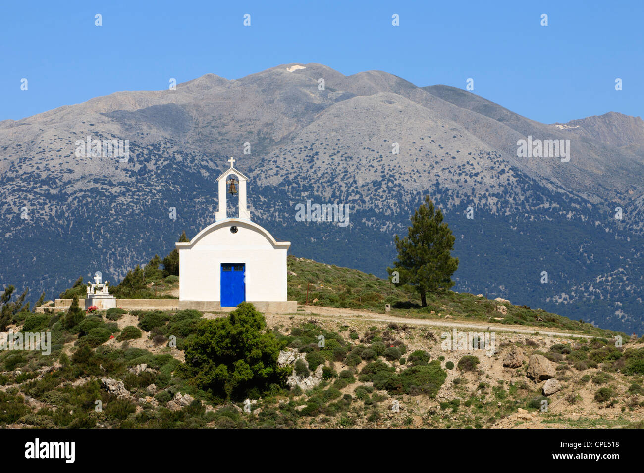 Griechische orthodoxe Kapelle, in der Nähe von Maza, weißen Berge (Lefka Ori), Region Chania, Kreta, griechische Inseln, Griechenland, Europa Stockfoto