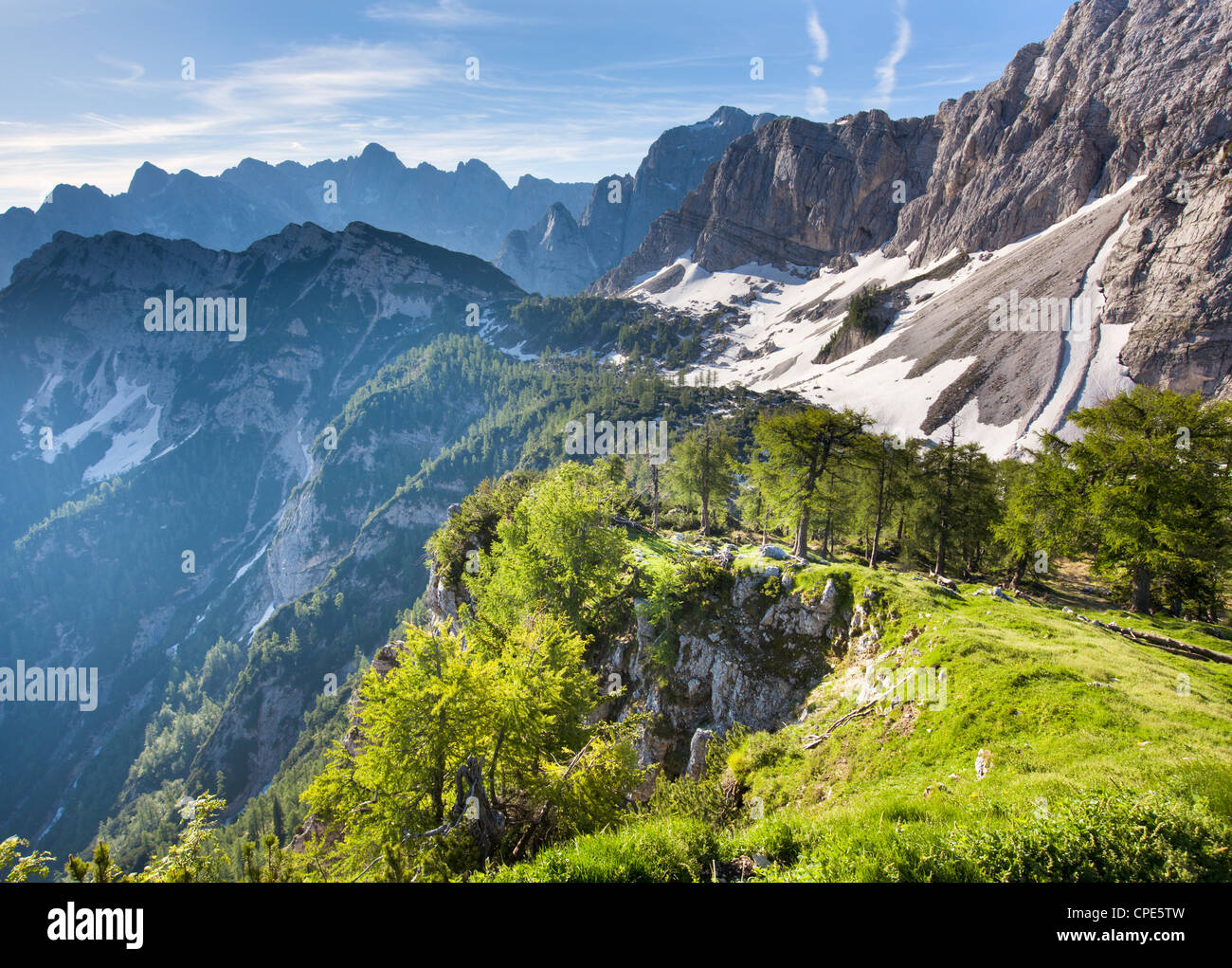 Blick von der Spitze der Sleme, Julischen Alpen, Gorenjska, Slowenien, Europa Stockfoto