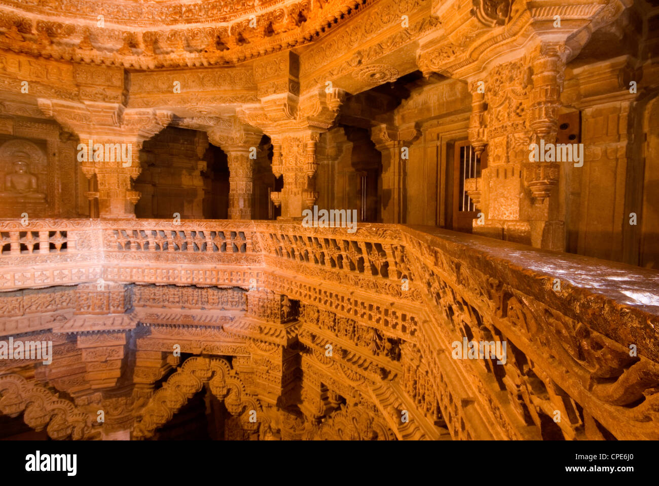 Innenraum der Jain-Tempel, Jaisalmer, Rajasthan, Indien, Asien Stockfoto