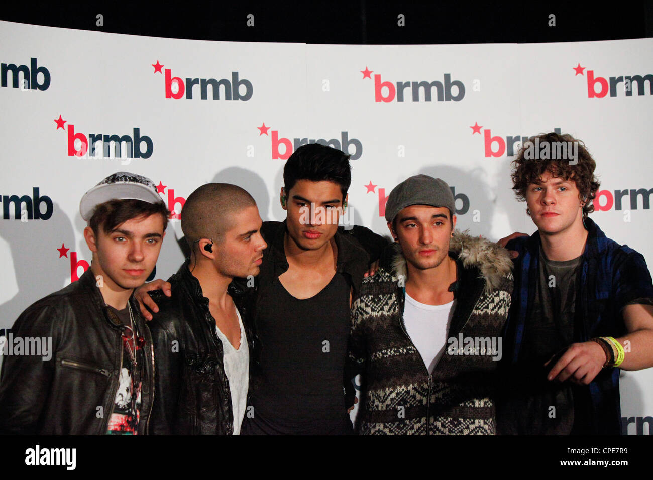 Alle fünf Mitglieder der Boyband The Wanted, hinter den Kulissen für einen Fototermin vor dem Auftritt in der LG Arena für BRMB Live 2010. Stockfoto