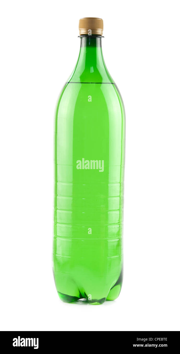 grüne Flasche auf weißem Hintergrund Stockfoto