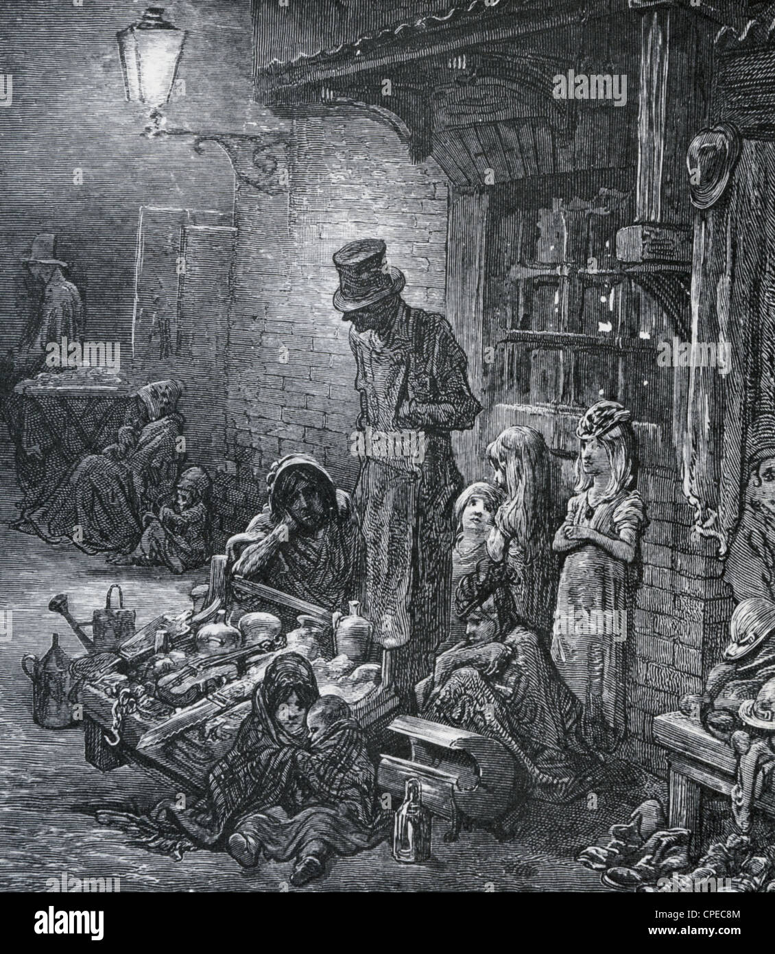 LONDON POOR Engaving von Gustave Dore 1872 veröffentlicht Stockfoto