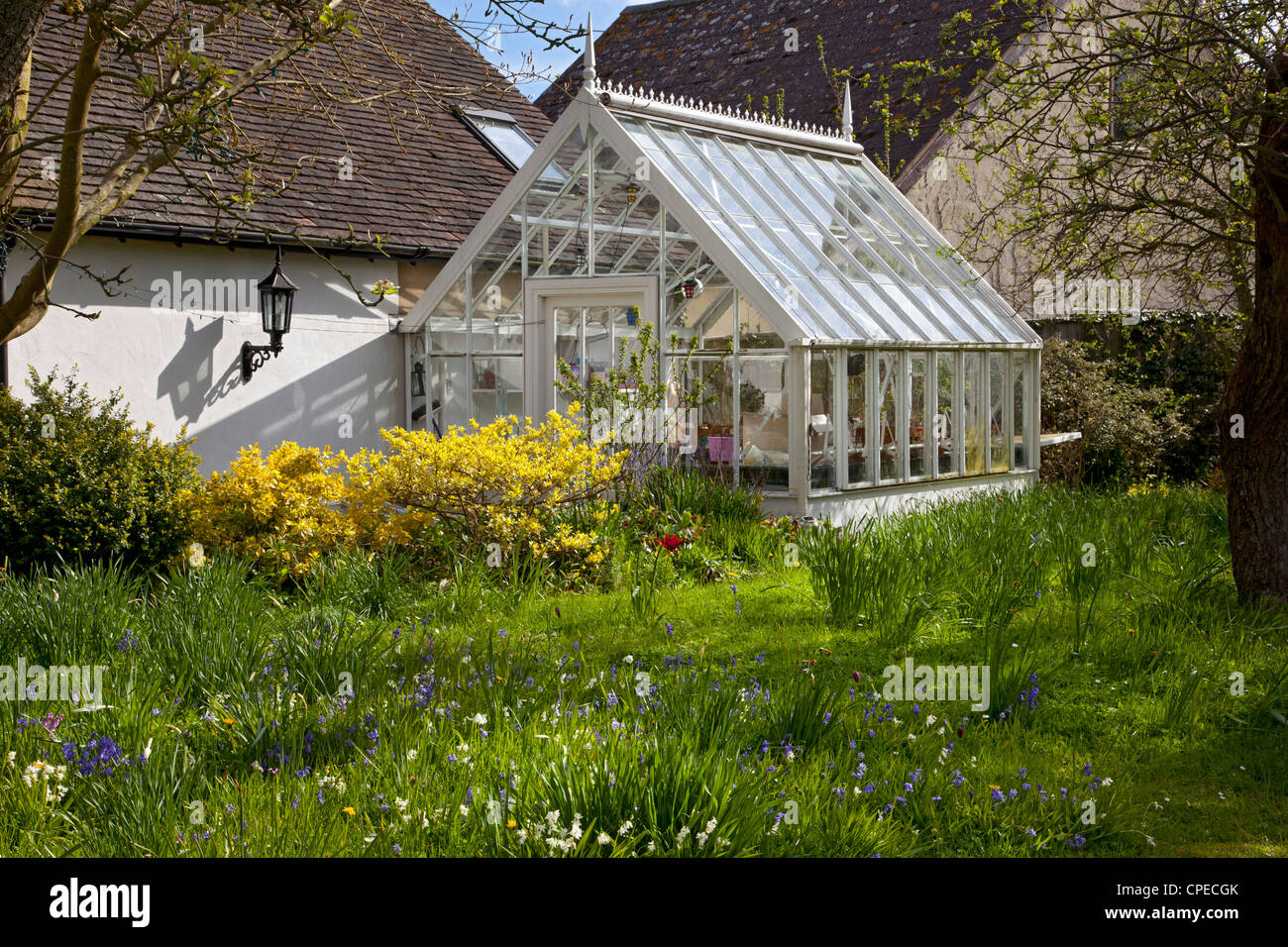 Traditionell hergestellt alte Stil viktorianischen Glas Gewächshaus im Garten Stockfoto