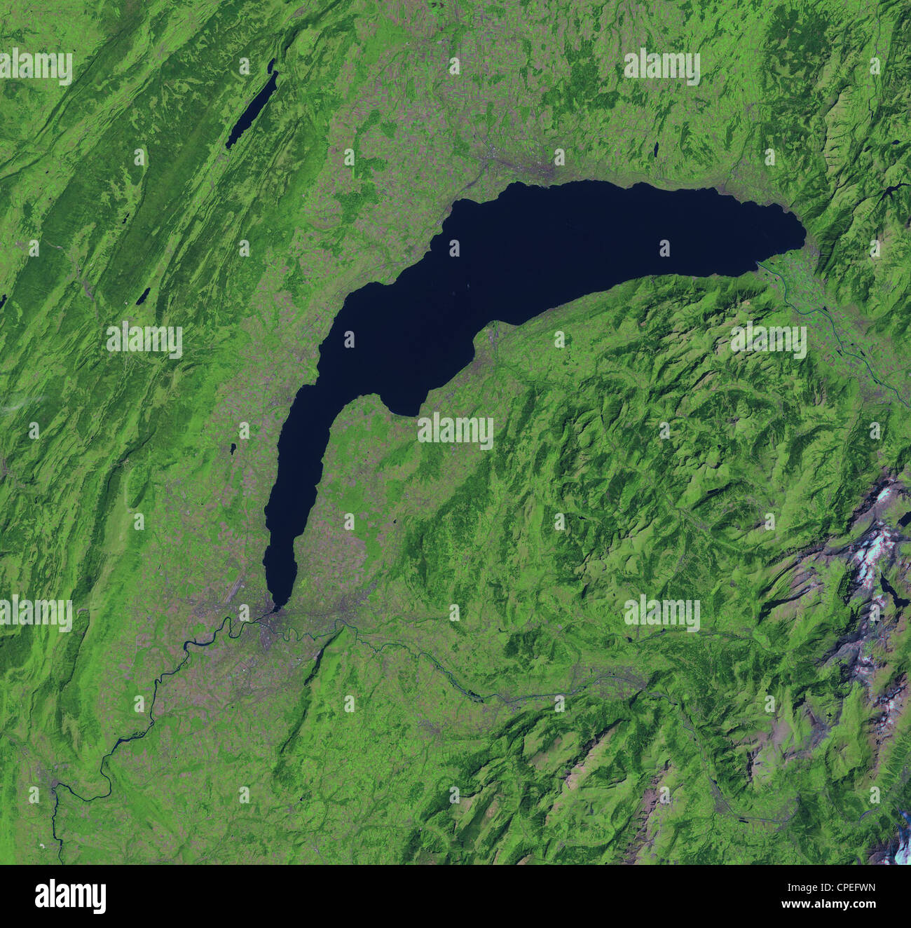 Satellitenbild von Genf, Schweiz Stockfoto