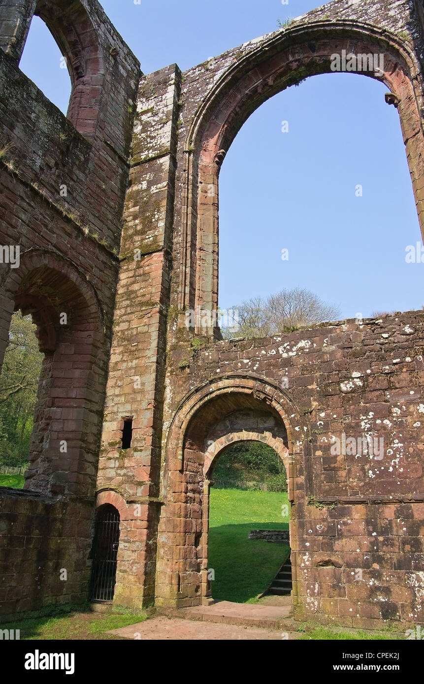 Ansicht von Furness Abbey Ruinen Barrow in Furness im Frühsommer mit blauem Himmel Stockfoto