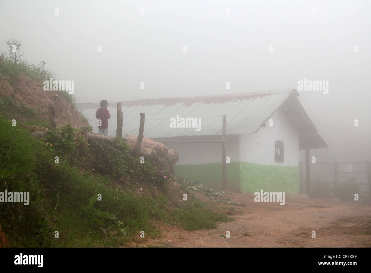 Leben in nebligen munnar,Kinder zu Hause in westlichen Ghats, Kerala, Indien. Stockfoto