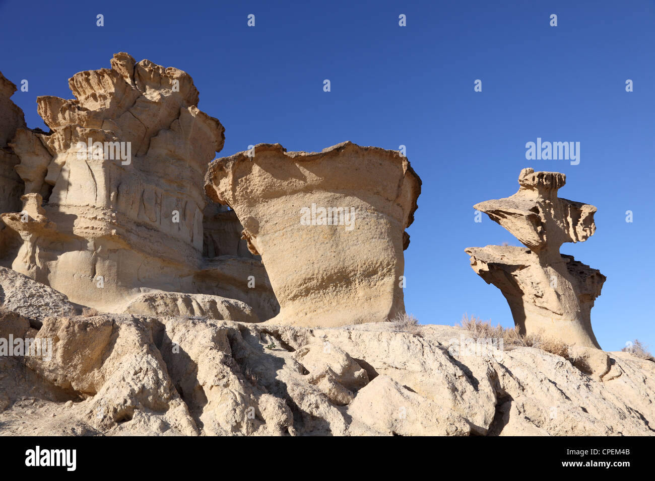 Sandstein Erosionen an Bolnuevo. Puerto de Mazarron, Region Murcia, Spanien Stockfoto