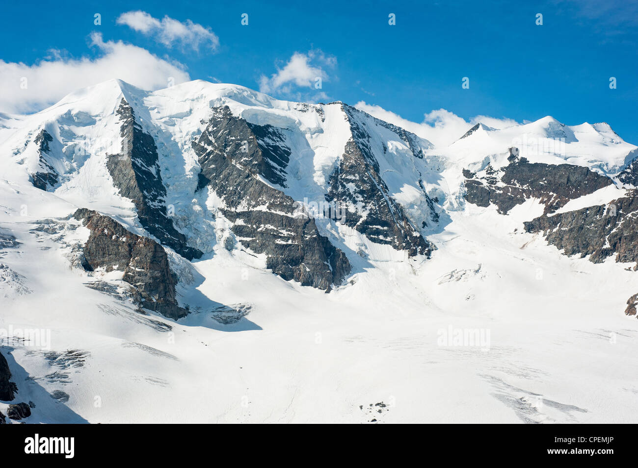 Piz Palu mit Moteratsch Gletscher. Blick von der Diavolezza, Engadin, Schweiz Stockfoto